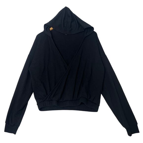 Beyond Yoga Cross Your Heart Wrap Hoodie Black sz L Activewear Pilates Lounge - Picture 2 of 6